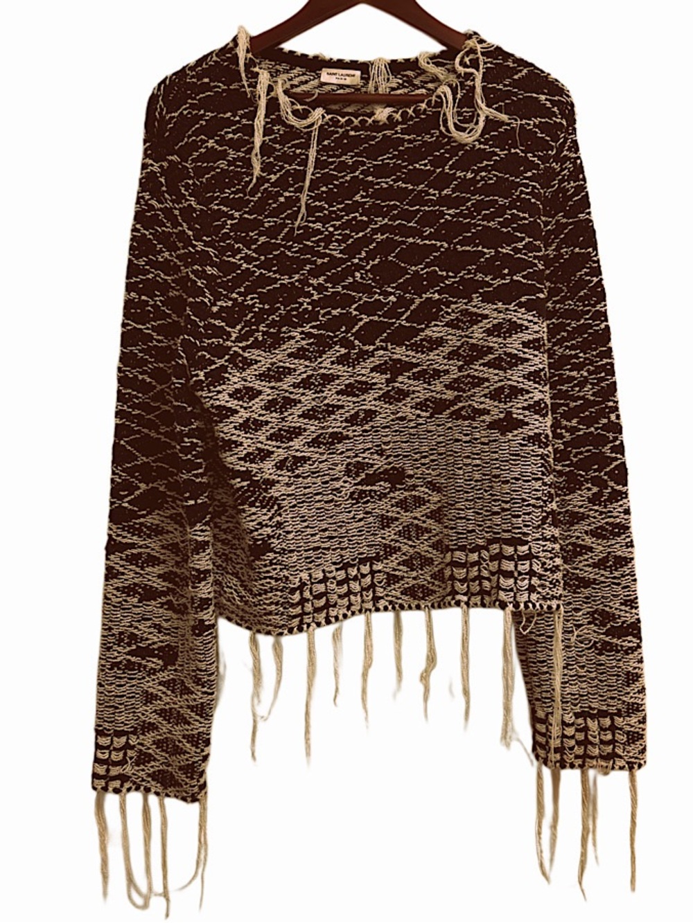 Authentic Saint Laurent 17 AW Knit Fringe Distressed Sweater